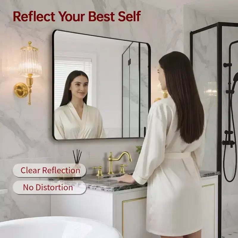 Square Bathroom Mirror with Tempered Glass, 36x36 Vanity Mirror, Anti-Rust Aluminum Framed