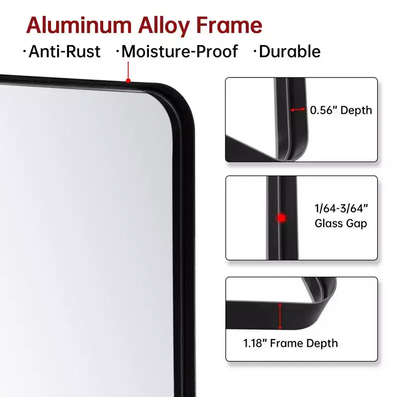 Square Bathroom Mirror with Tempered Glass, 36x36 Vanity Mirror, Anti-Rust Aluminum Framed