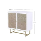Storage Cabinet Textured Rattan White Wood: Oak Surface, Metal Frame, Fixed Shelf, 32" Height