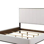 80.25" Eastern King Bed Bed Light Gray Fabric White Brown Finish - : Contemporary Upholstered Wood Frame