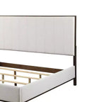 80.25" Eastern King Bed Bed Light Gray Fabric White Brown Finish - : Contemporary Upholstered Wood Frame