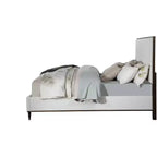 80.25" Eastern King Bed Bed Light Gray Fabric White Brown Finish - : Contemporary Upholstered Wood Frame