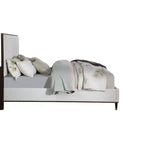 80.25" Eastern King Bed Bed Light Gray Fabric White Brown Finish - : Contemporary Upholstered Wood Frame