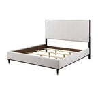 80.25" Eastern King Bed Bed Light Gray Fabric White Brown Finish - : Contemporary Upholstered Wood Frame