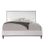 80.25" Eastern King Bed Bed Light Gray Fabric White Brown Finish - : Contemporary Upholstered Wood Frame