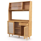 Bamboo Buffet Cabinet Wine Bar Pantry Cupboard Sideboard with Rattan Sliding Door