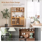 Bamboo Buffet Cabinet Wine Bar Pantry Cupboard Sideboard with Rattan Sliding Door