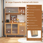 Bamboo Buffet Cabinet Wine Bar Pantry Cupboard Sideboard with Rattan Sliding Door