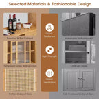 Bamboo Buffet Cabinet Wine Bar Pantry Cupboard Sideboard with Rattan Sliding Door