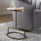 Glam Luxury Iron Oval Accent Table 18 x 12 Antique Gold Honed White Marble Tabletop for Living Room Bedroom Entryway