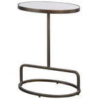 Glam Luxury Iron Oval Accent Table 18 x 12 Antique Gold Honed White Marble Tabletop for Living Room Bedroom Entryway
