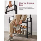 Coat Rack, Hall Tree with Shoe Bench Greige and Black