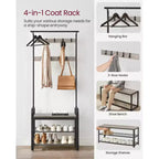 Coat Rack, Hall Tree with Shoe Bench Greige and Black