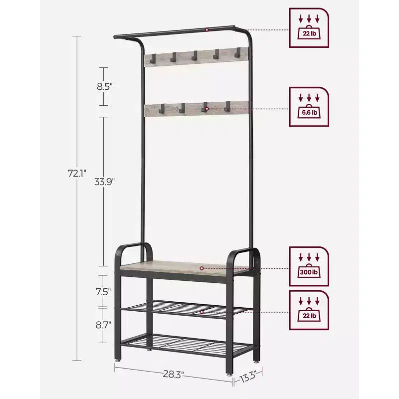 Coat Rack, Hall Tree with Shoe Bench Greige and Black