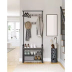 Coat Rack, Hall Tree with Shoe Bench Greige and Black